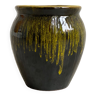 Small vintage ceramic vase with yellow drip glaze