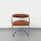 Vintage Italian armchair Giotto Stoppino for Kartell in chrome and skai from the 70s