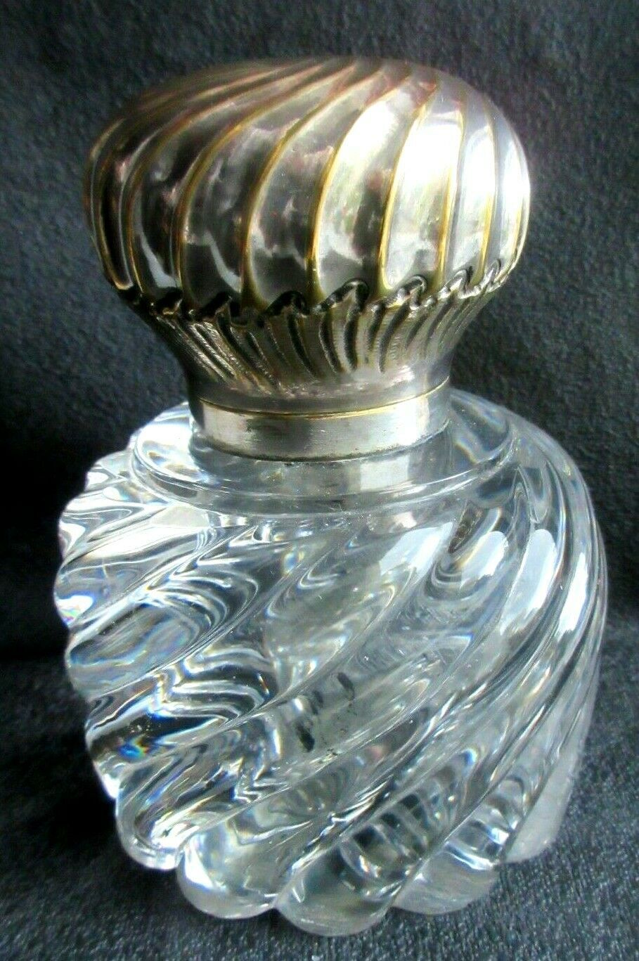 Large round inkwell 1.1 KG crystal Baccarat bamboo torso, silver hat Louis XV
