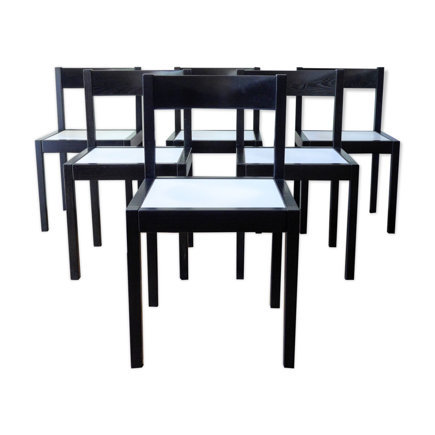 Ensemble de 6 chaises à manger noir et blanc du milieu du siècle