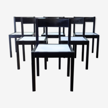 Ensemble de 6 chaises à manger noir et blanc du milieu du siècle