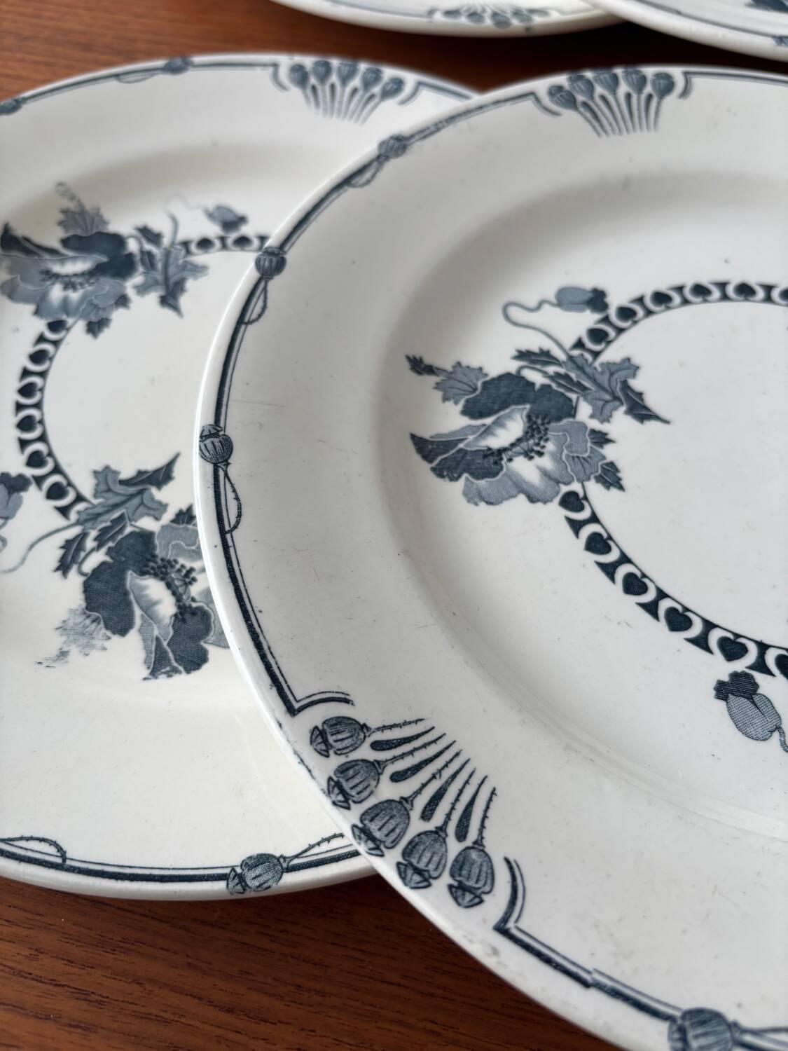 6 antique Salins plates model Regina in blue ironstone