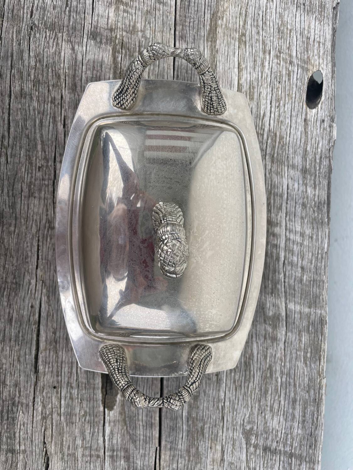 Silver metal pompom butter dish