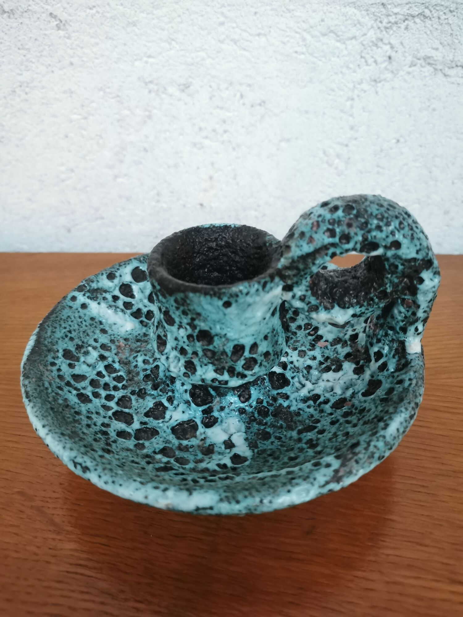 Bougeoir ancien en céramique Fat Lava