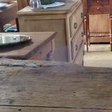 Old art deco beveled mirror vintage carved wood base 39x63cm