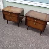 Small vintage sideboard + 2 bedside table - wood compass leg