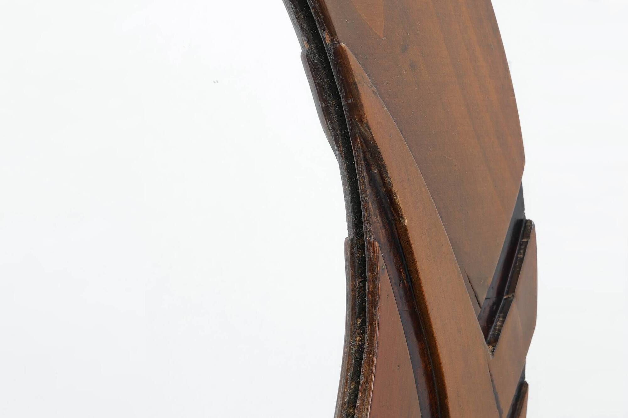 Belgian Art Deco Round Mirror with Geometric Wooden Frame, circa 1920