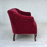 1950s, Danish 2-seater sofa, red furniture velour, ash wood legs.