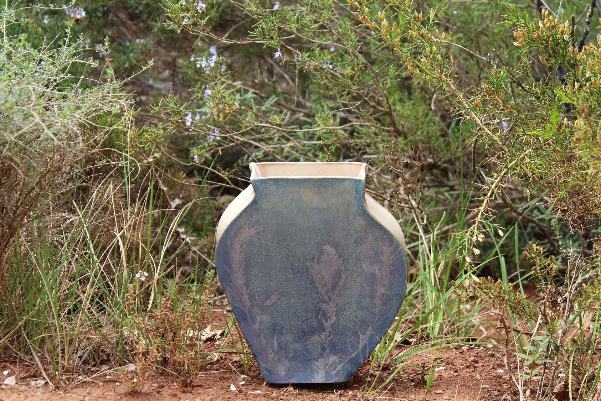 Decorative ceramic vase and cyanotype