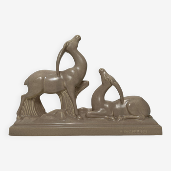 Art Deco ceramic Antelopes by Charles Lemanceau