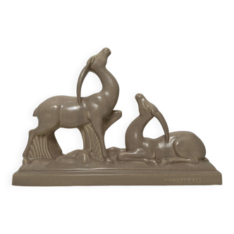 Art Deco ceramic Antelopes by Charles Lemanceau