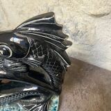 Sculpture poisson vintage céramique barbotine noir ancien art déco XXème