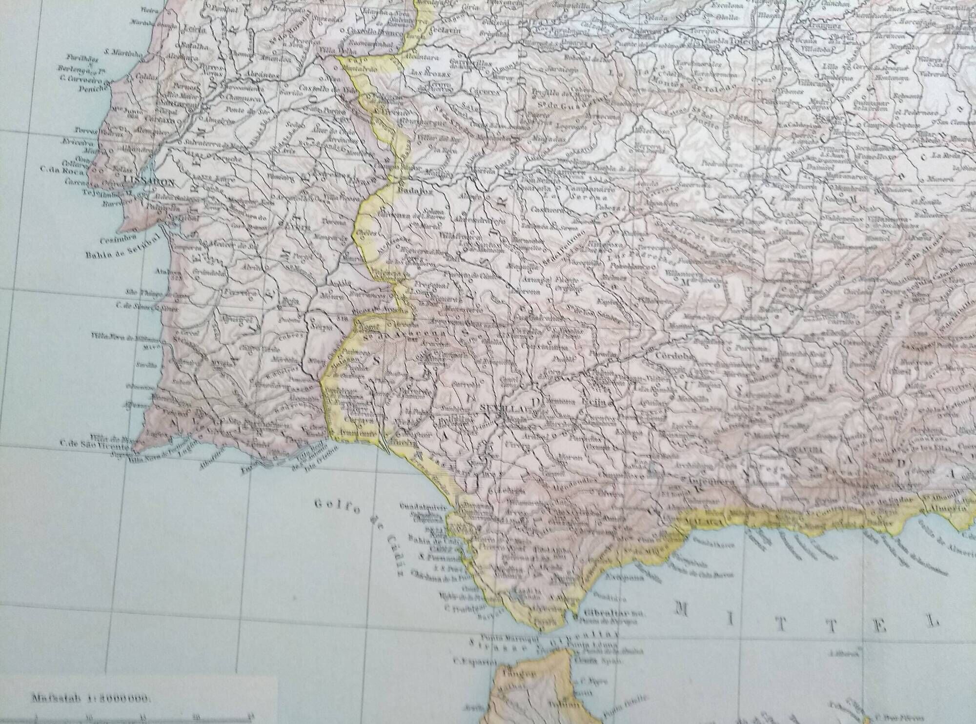 A geographical map from Atlas Richard Andrees year 1887 Spain and Portugal