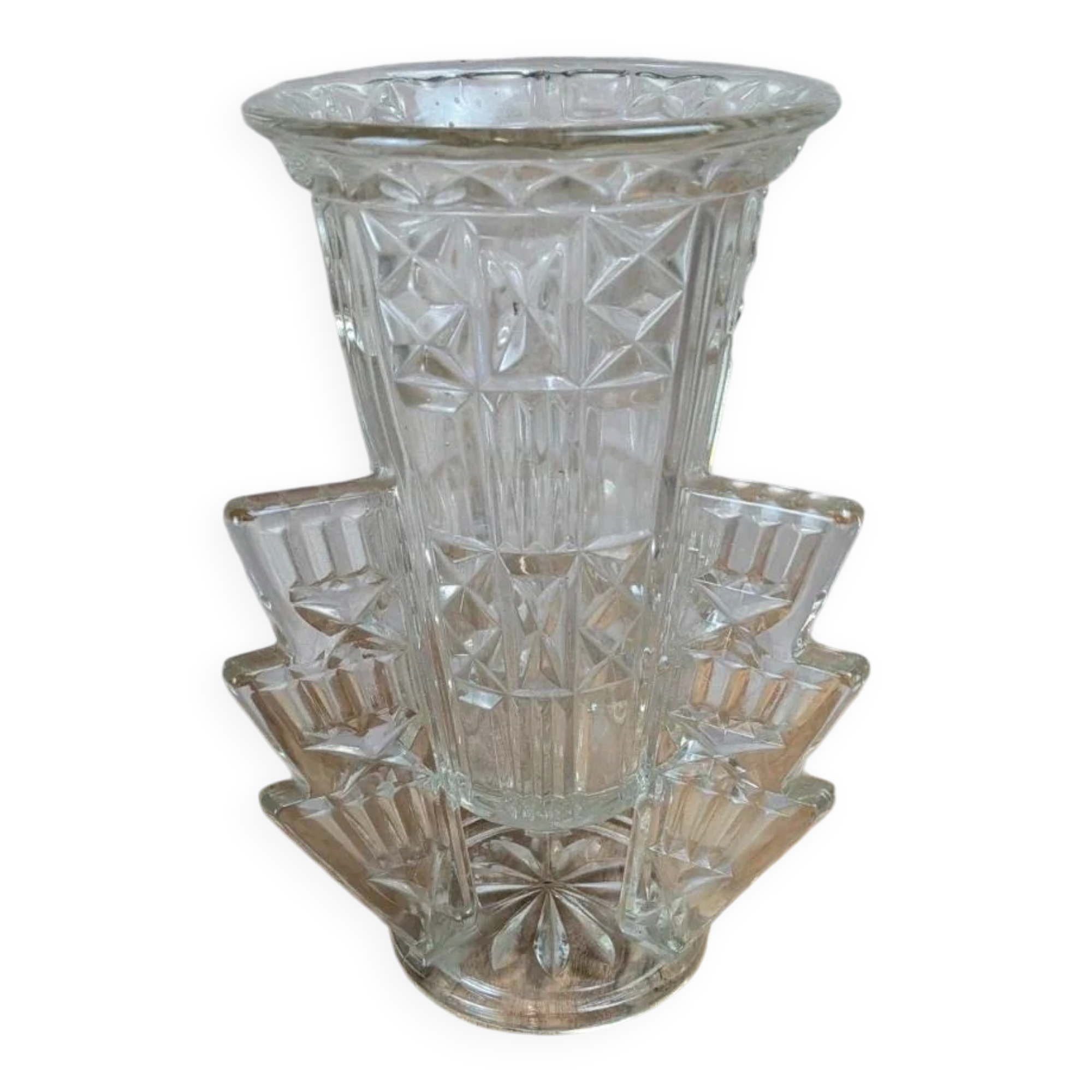 Vase Art Déco « Fusée » en verre moulé