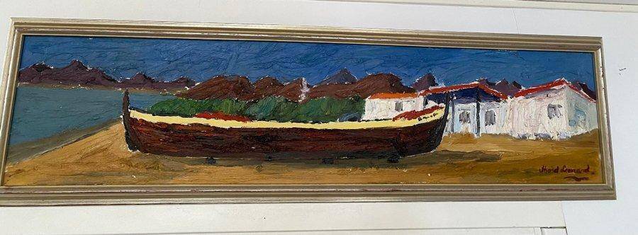 Swedish Oil on Canvas – “Boat” by Thord Leonard – Vintage & Framed