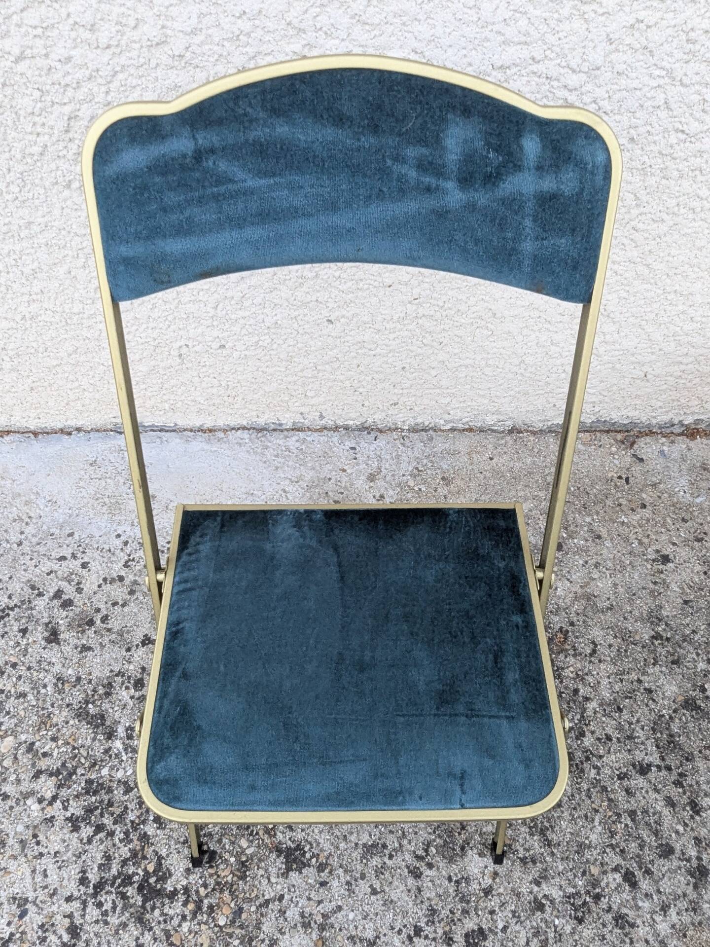 Vintage folding chair Mid-Century style Opera gold metal velvet