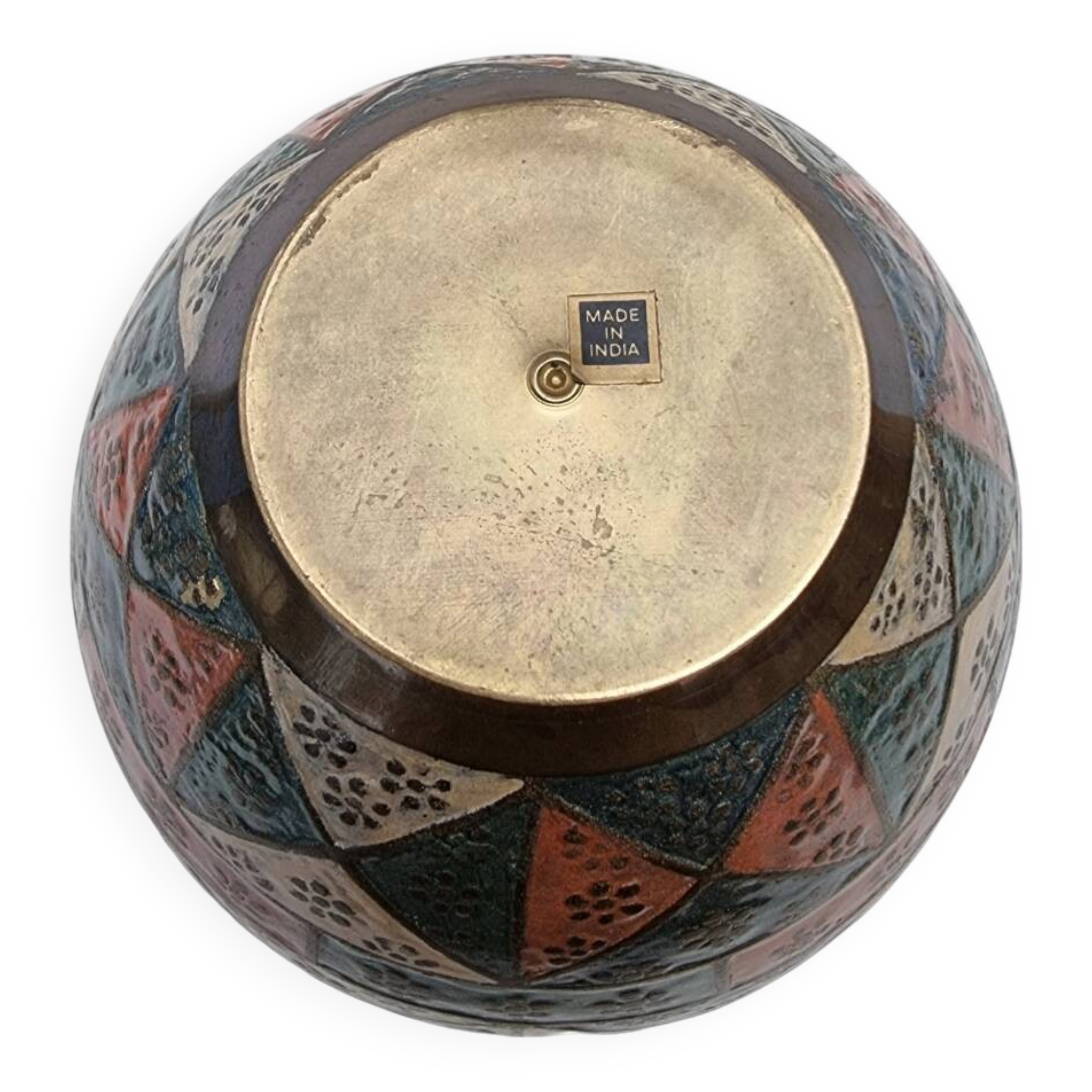 Painted Brass Vase From India, 1970s