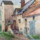 Watercolor painting "Nan-sous-Thil" Burgundy Eugène Cahtelain 1906 + frame