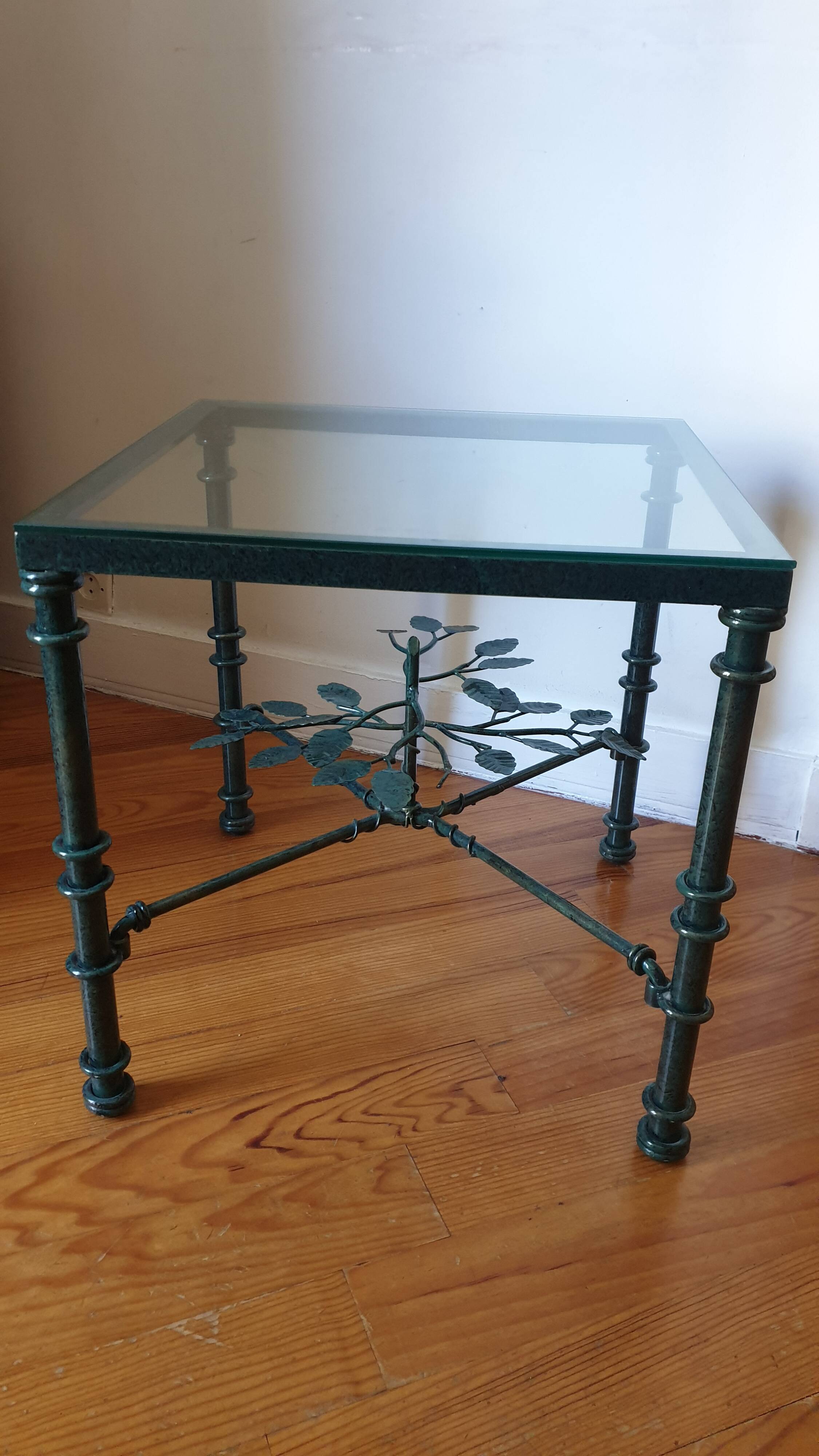 Square metal coffee table and glass top