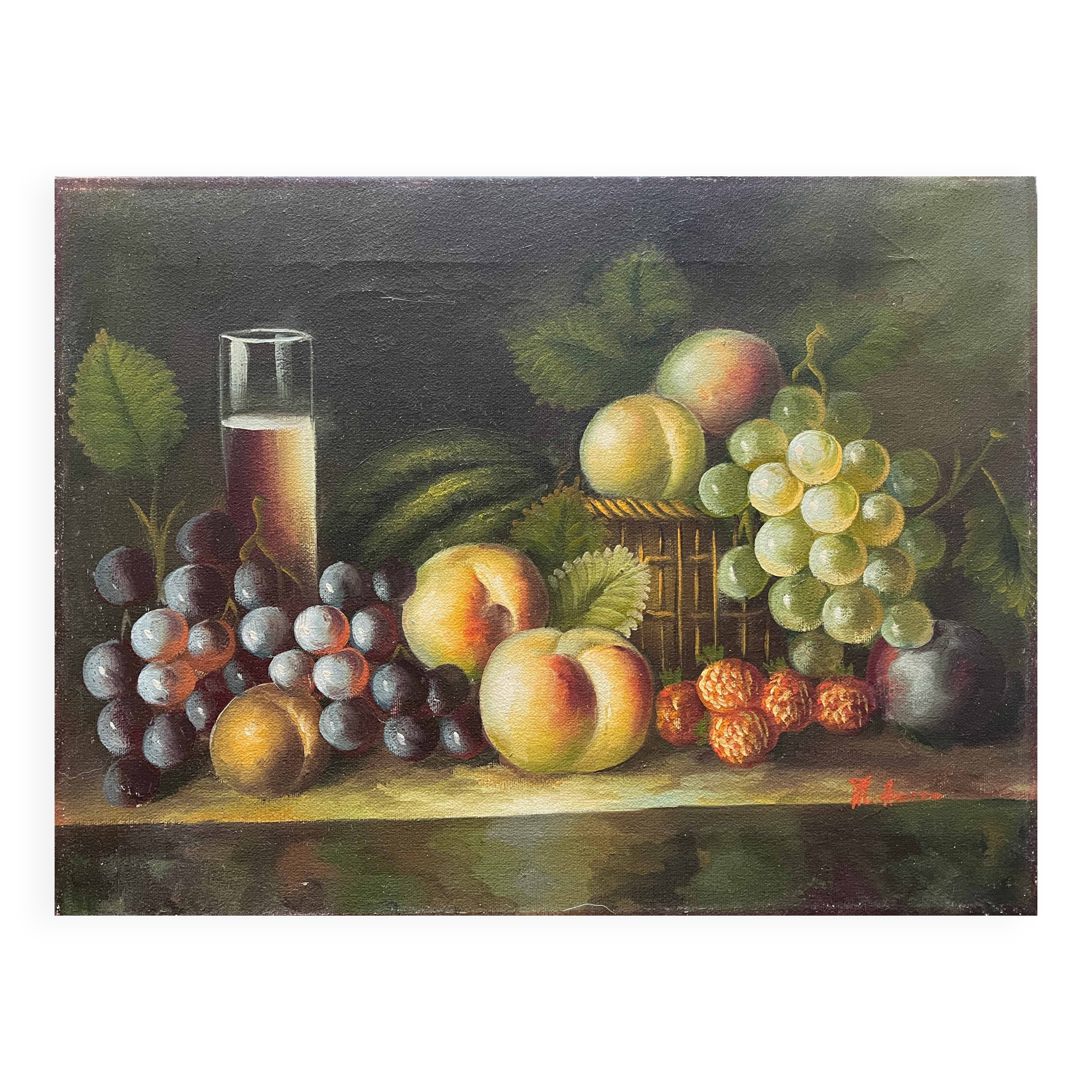 Table HST "Still Life with Fruits" M. Aaron (?) 20th century school