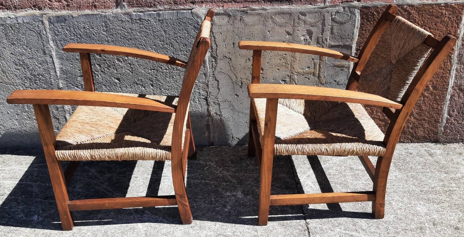 Paire de fauteuils paille (Josep Torres Clavé, 1936)