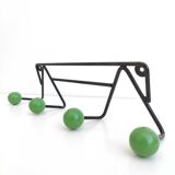Coat rack zig-zag hooks balls green wood