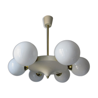 Lustre six opalines cream and brass laque 1960