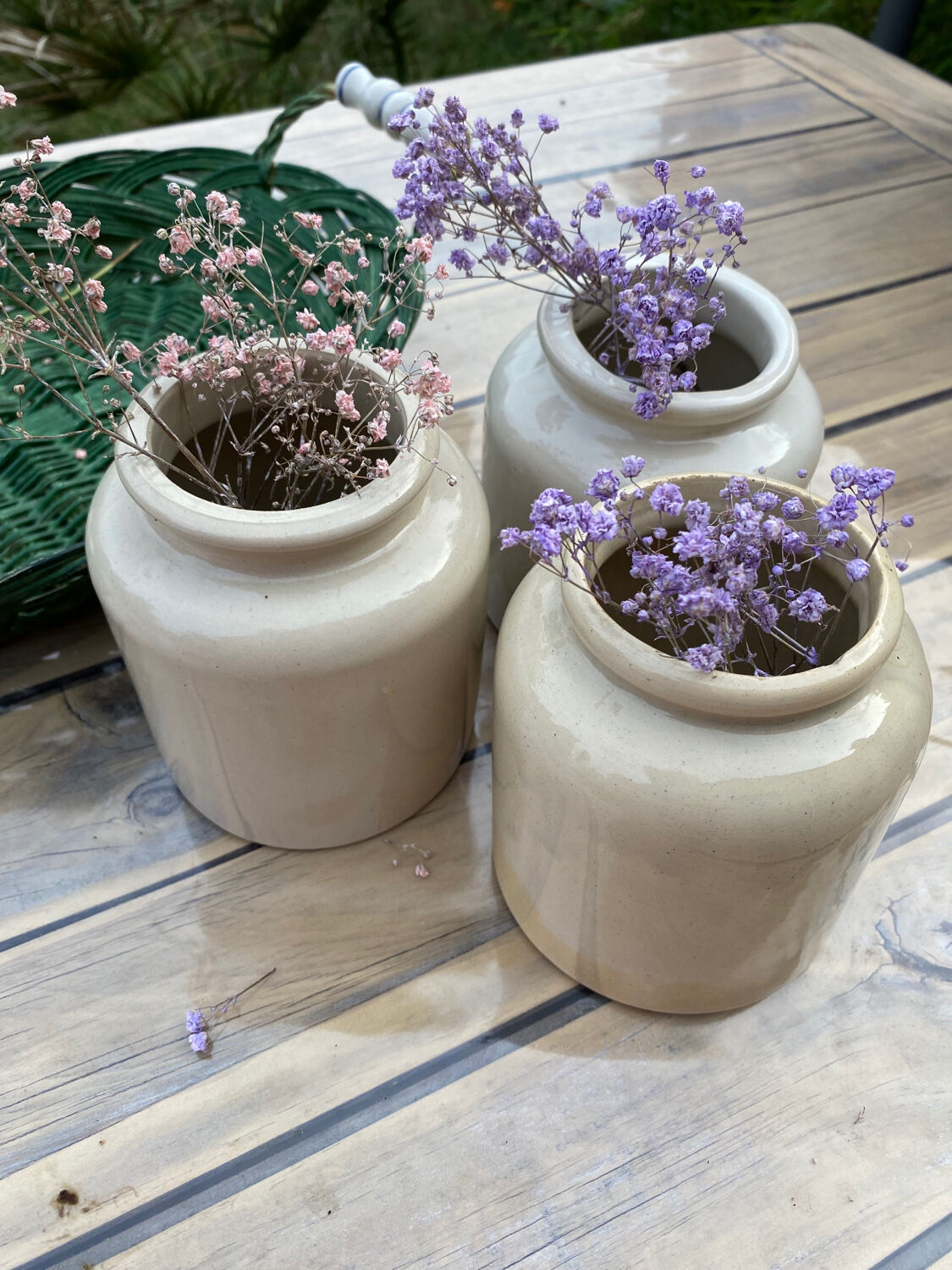 Trio glazed stoneware pots