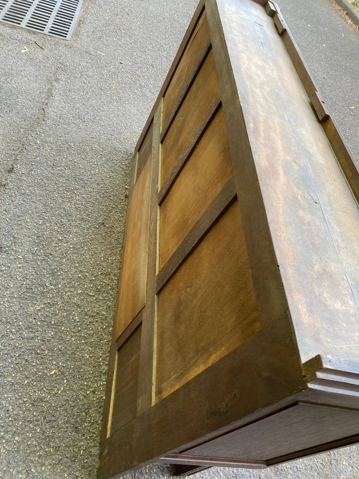 Haut de buffet art déco vitrine basse en bois massif et miroir 1920