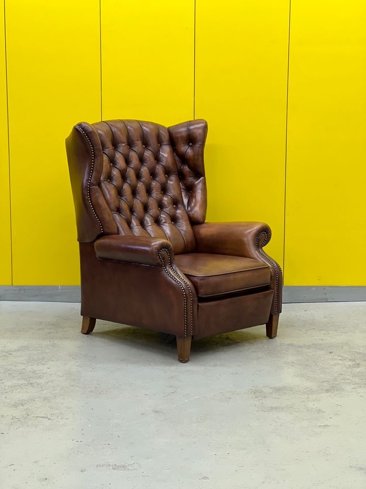 Fauteuil inclinable chesterfield vintage fait main marron