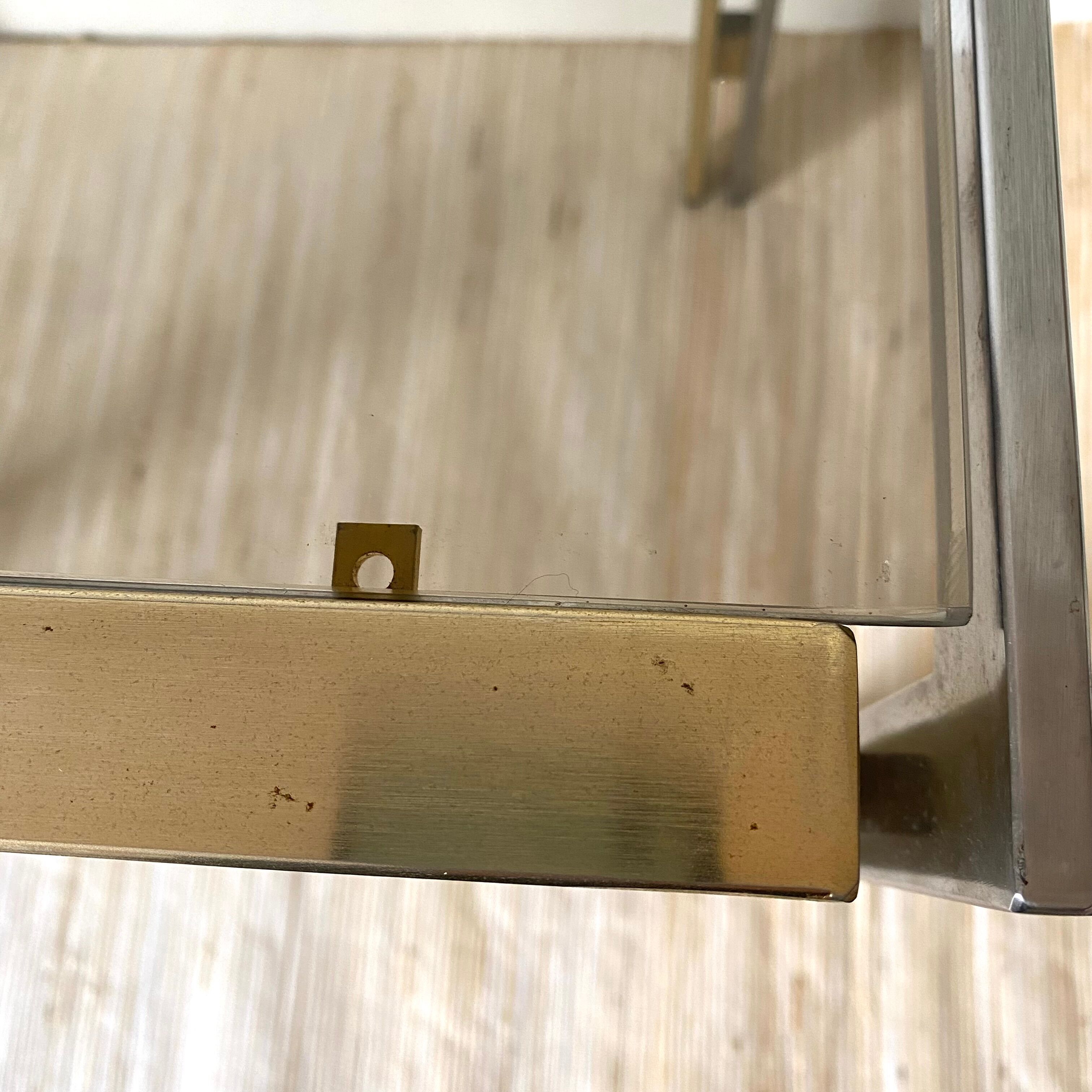 Side table, end of sofa in smoked glass and metal, 70s.