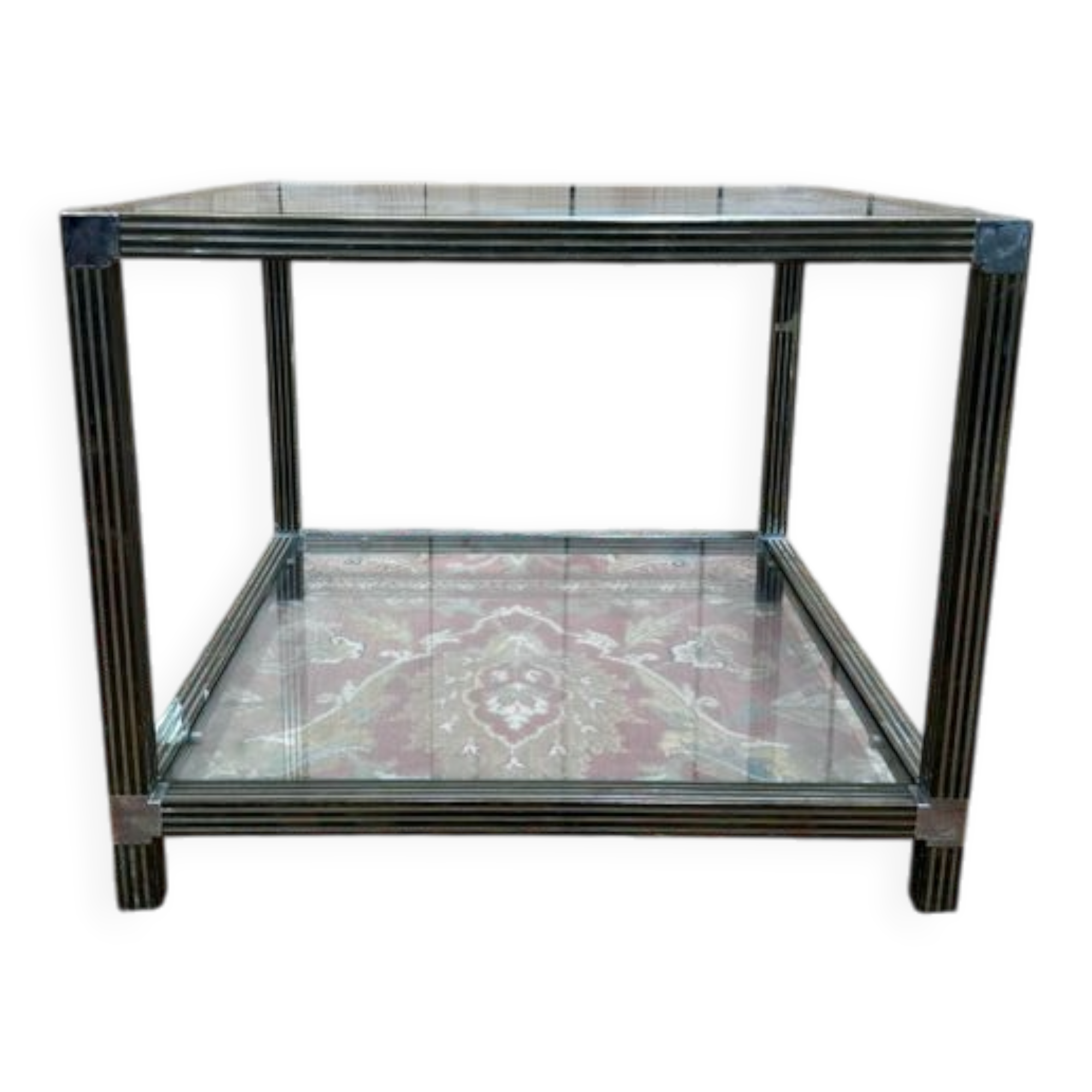 Table basse - Bout de canapé 1970 en métal chromé et verre