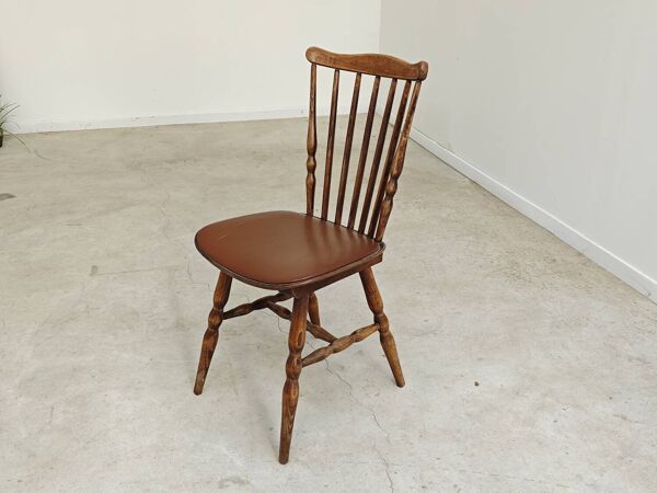 Chaise bistrot Baumann Tacoma Bois et skaï marron 1960