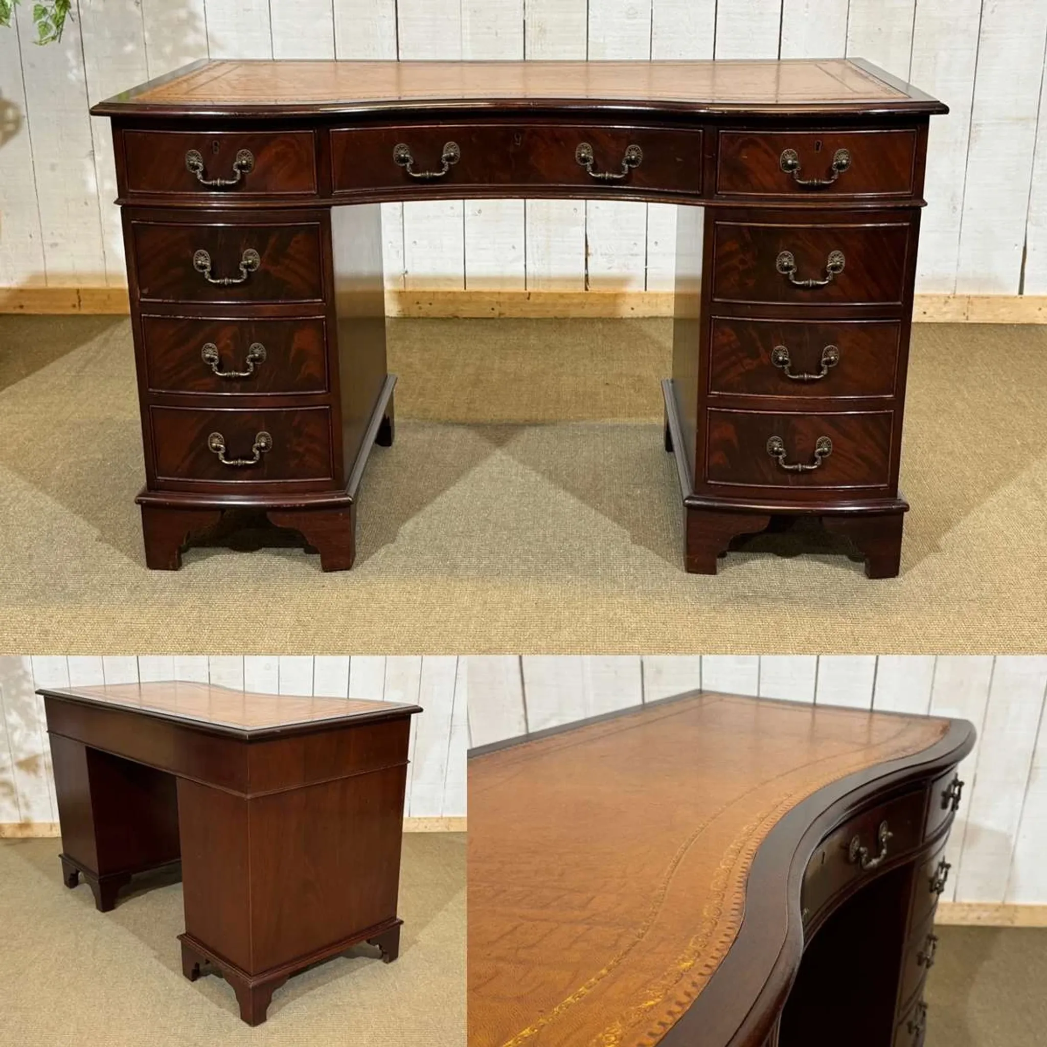 English desk with drawers from the 1950s in mahogany with a leather top.