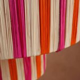 Natural orange pink striped raffia pendant light