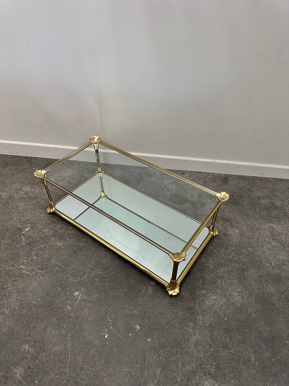 Elegant vintage mirrored brass coffee table, 1980s France.