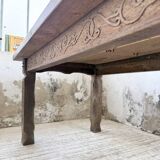 XL farmhouse table in solid oak, brutalist style, 20th century.