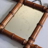 Miroir ancien en bois tourné style bambou, fin XIXe siècle, 38 x 31 cm