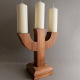 Bois Wood Candle Holder, Solid Wood, Made in Italy, Mid-Century 1950s Three-Arm Silhouette