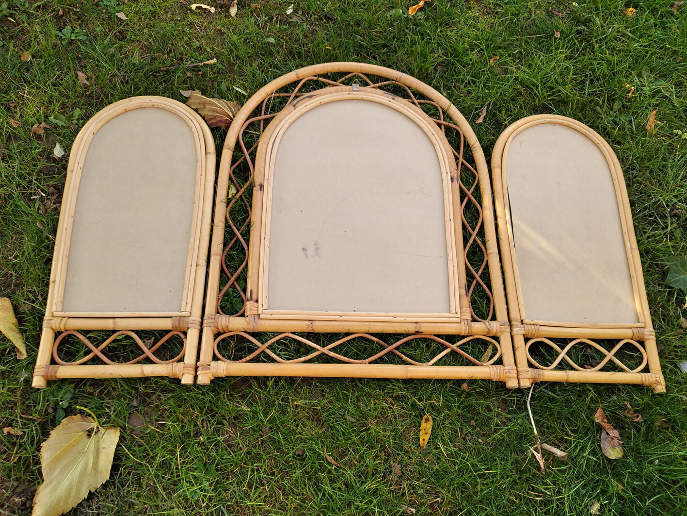 Rattan triptych mirror 105x68cm