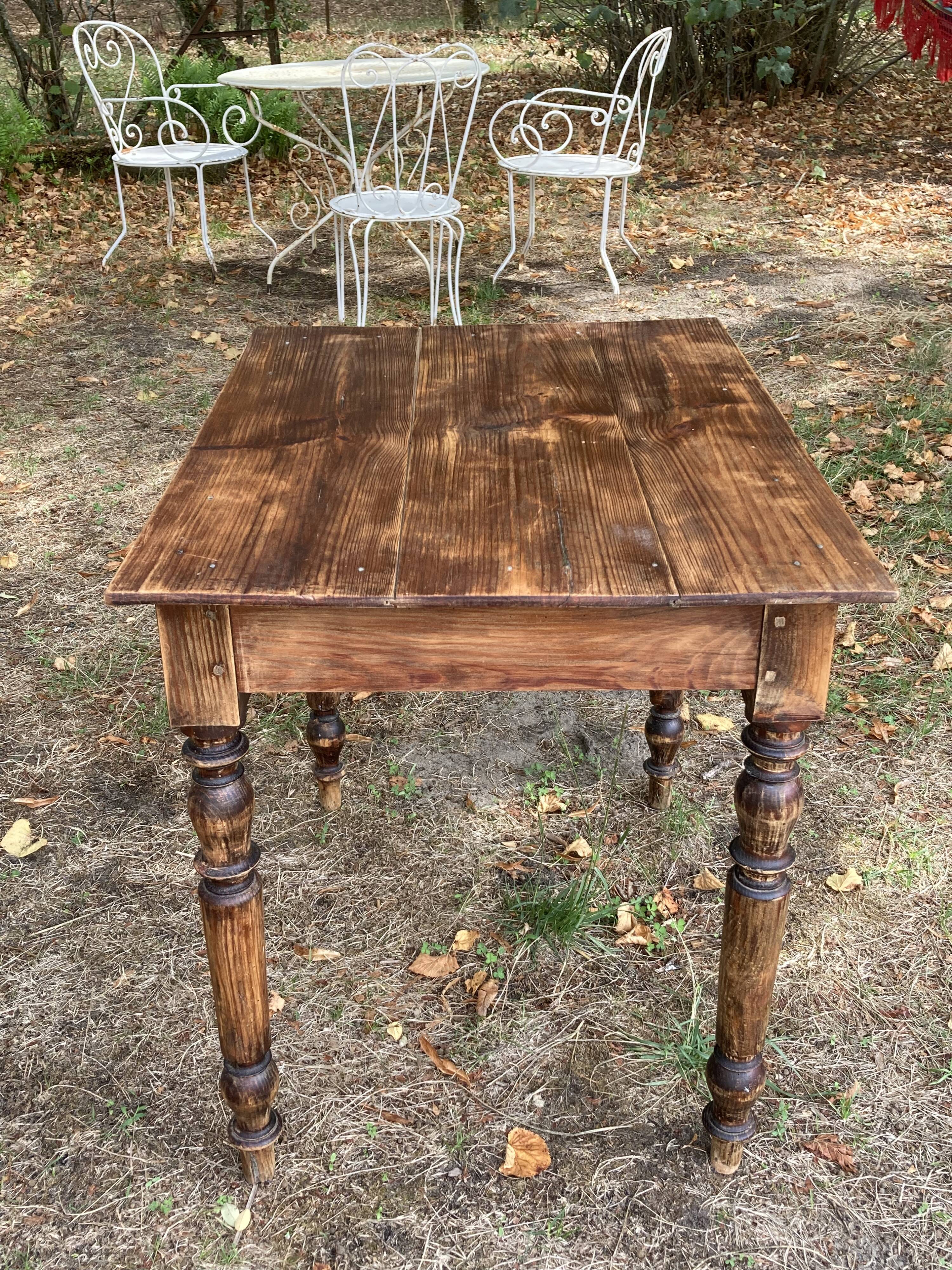 Farmhouse table 80x59cm XIXth century wooden with drawer