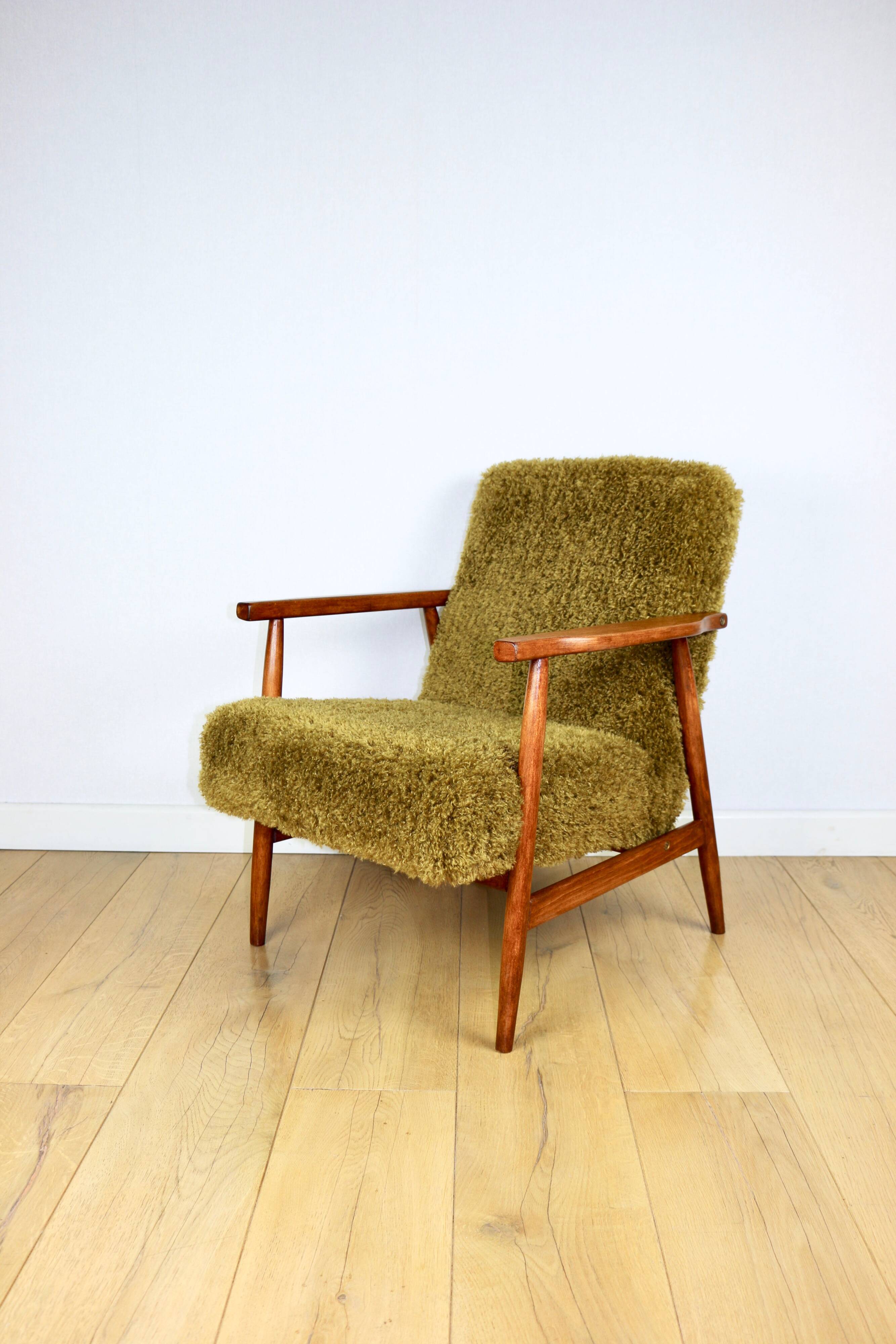 Vintage armchair, 1970s, red fox - high pile Camel