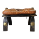 Pair of low Egyptian stools, camel saddles in wood, leather and brass