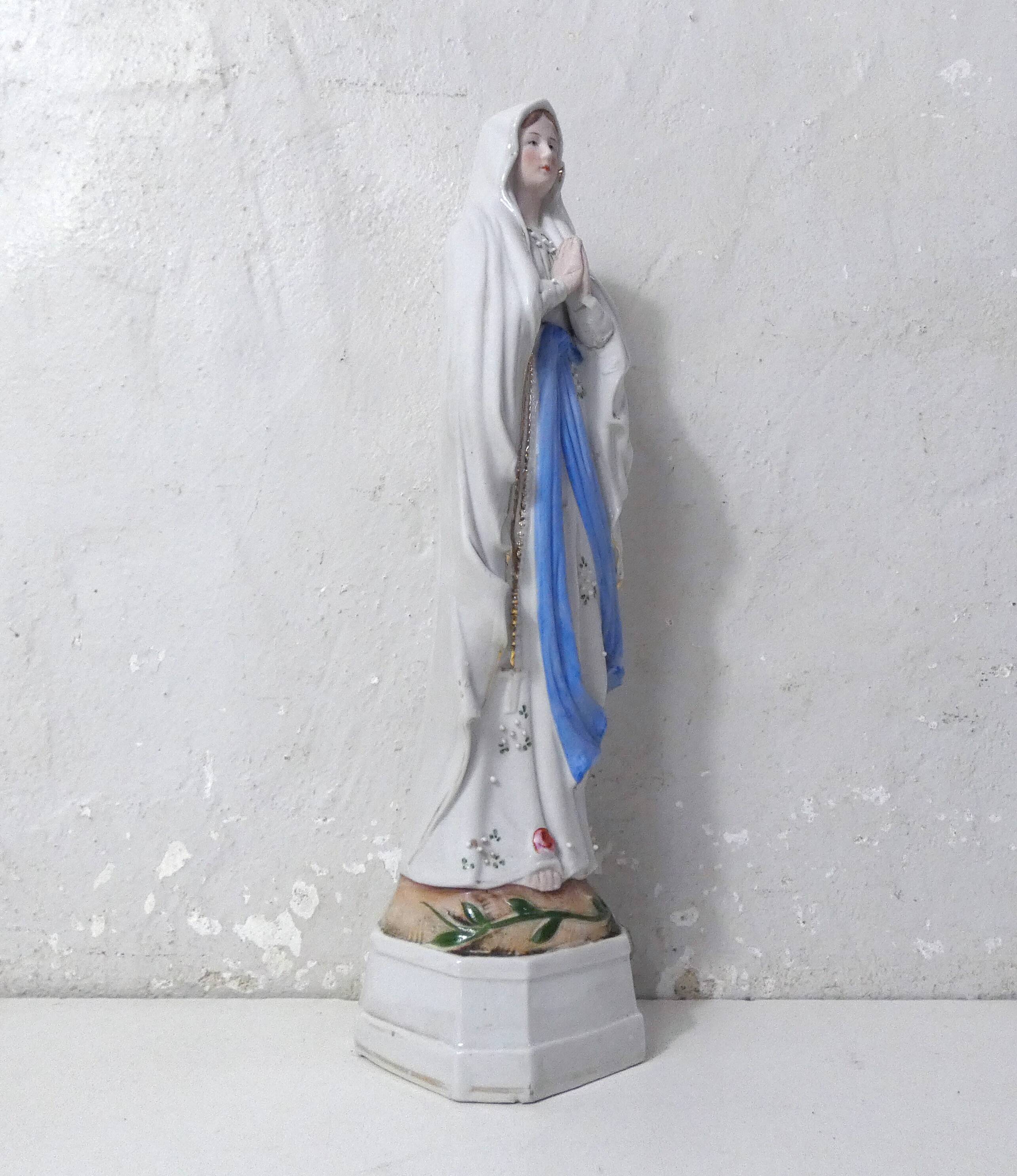 Antique Virgin Mary biscuit statue, 19th century