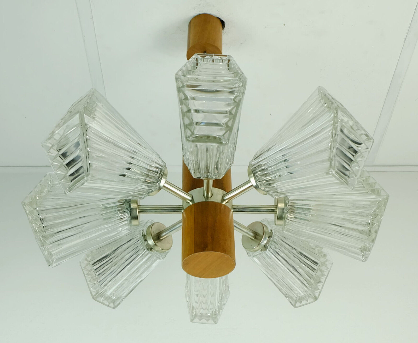 1960s temde 8-light pendant lamp sputnik chandelier teak glass metal