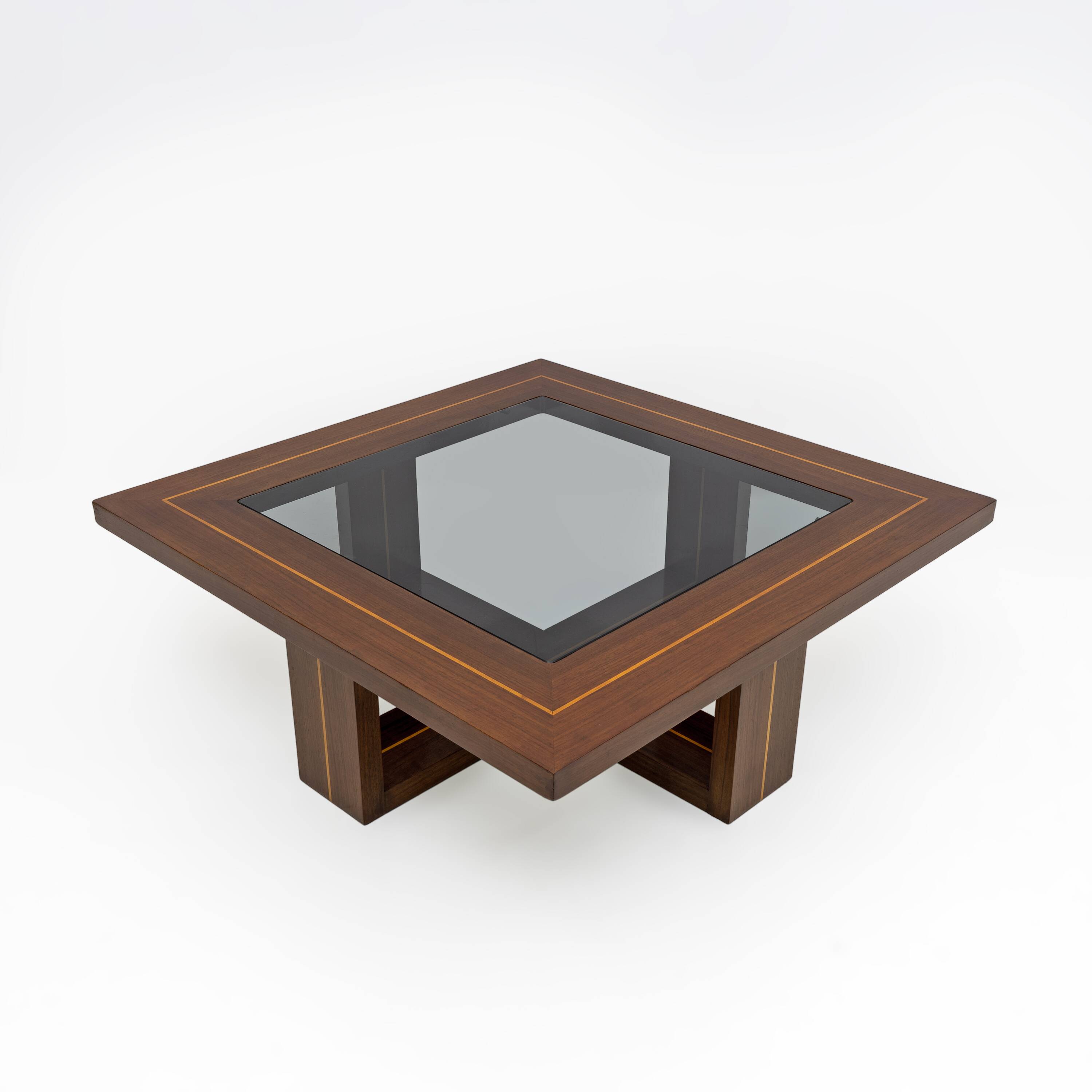 Mid-century Modern Maple Inlays and Walnut Coffee Table, Italy, 1970s