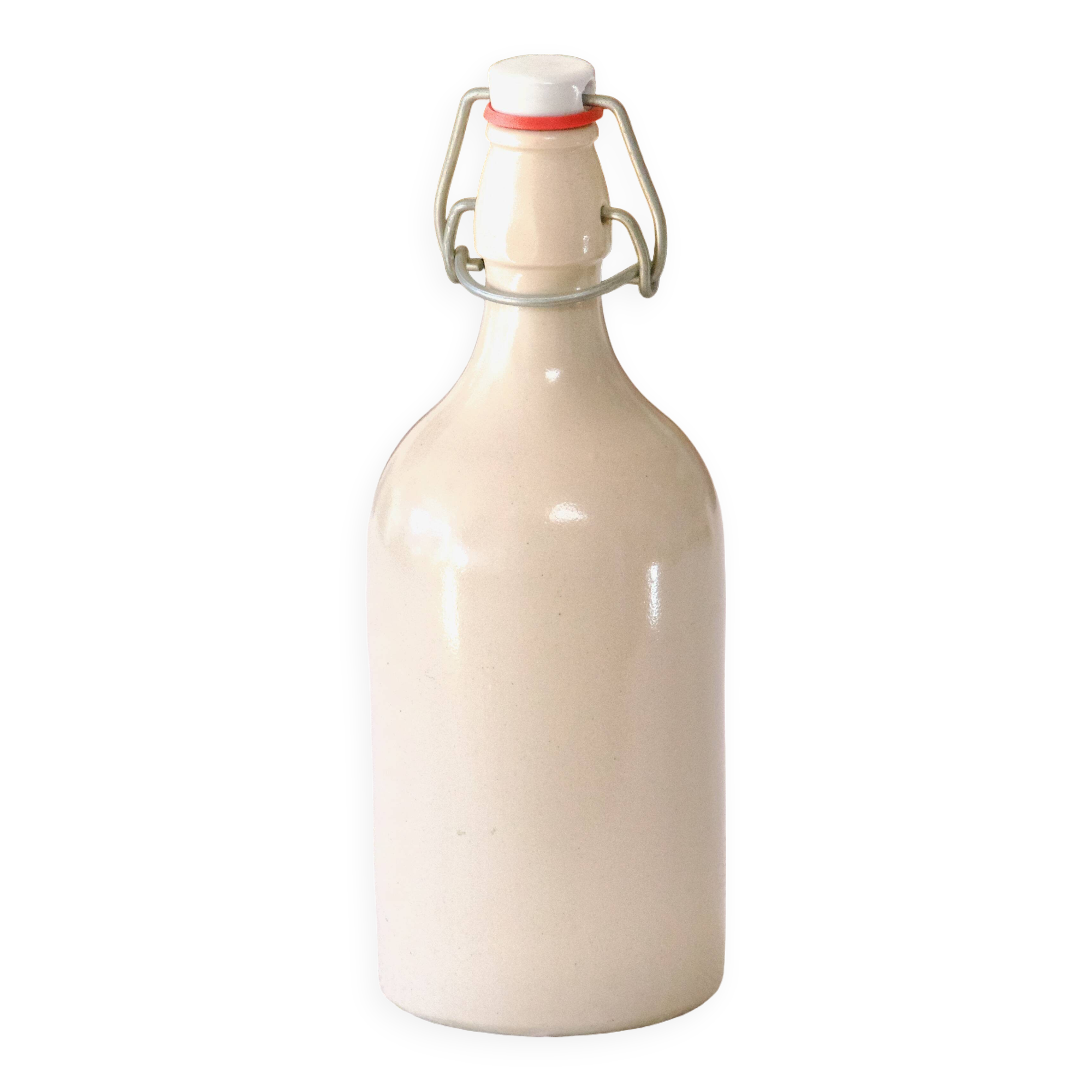 Antique enamelled stoneware beer bottle signed MKM