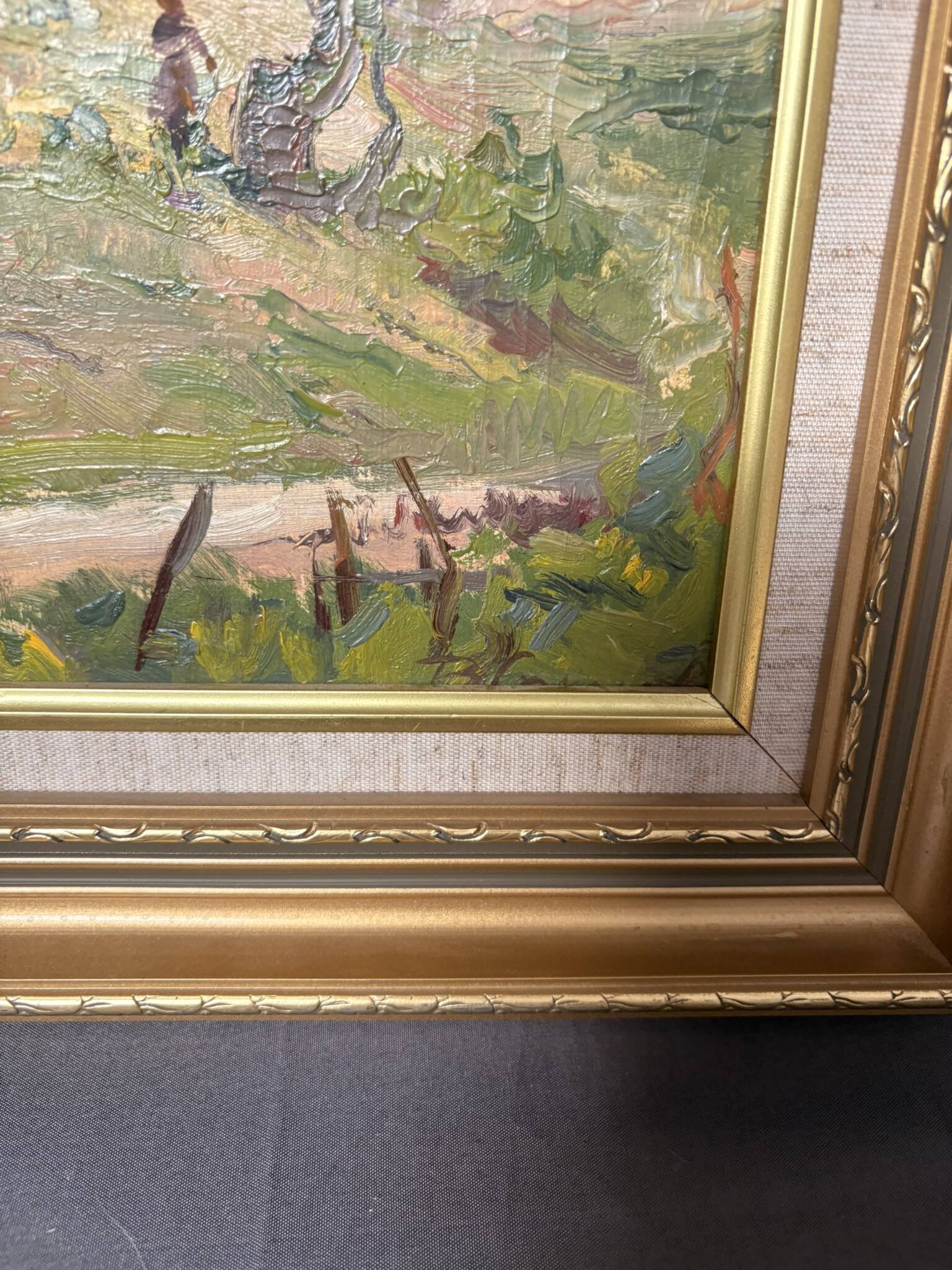 Old Oil Painting on Cardboard Landscape Provence Italy Mediterranean Caucasus So