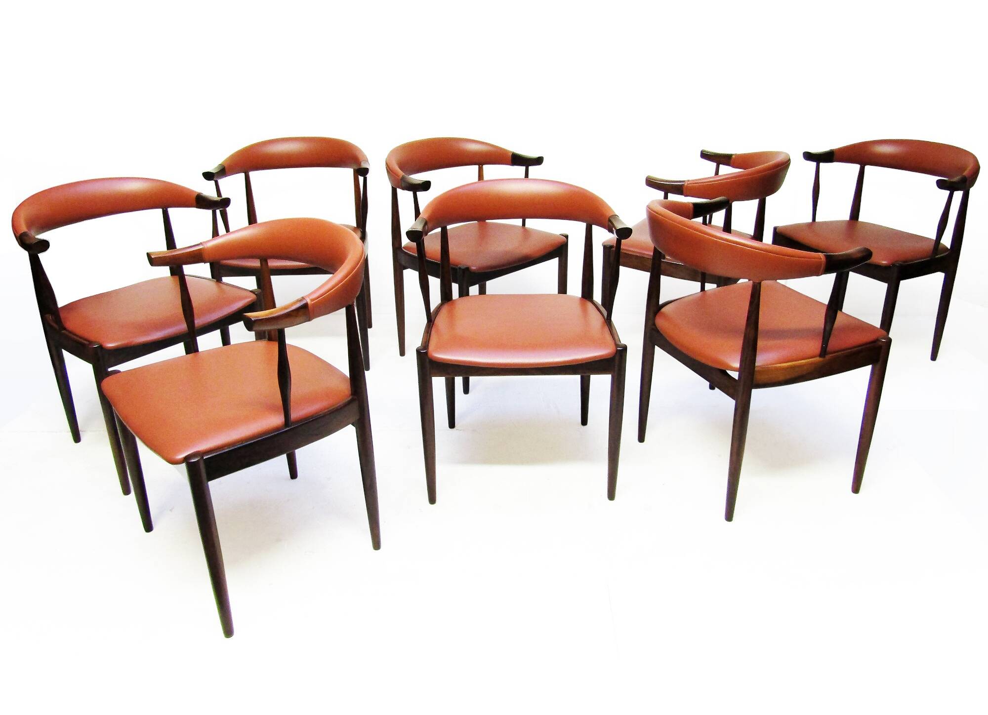 Eight Danish Cow Horn "Model 12" Chairs in Rosewood by Johannes Andersen