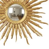 Large Gold Leaf Gilded Wooden Sun Mirror Sunburst Mirror 75cm